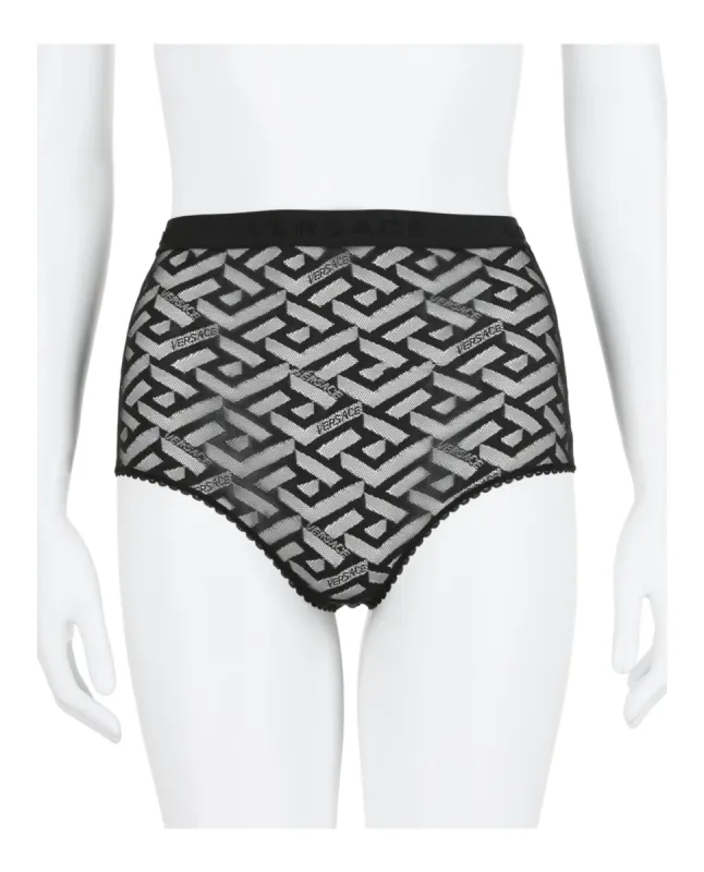 Versace La Greca-Pattern Tulle Briefs sold by Ruumur