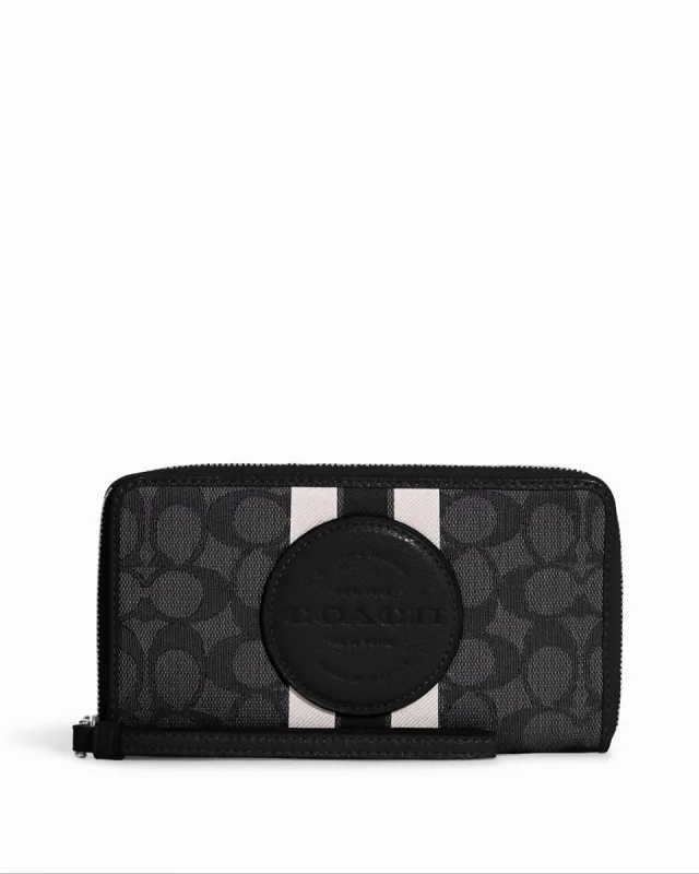 Coach Women's Black Smoke & Black Multi Dempsey Large Phone Wallet In Signature Jacquard With Stripe And Coach Patch sold by Ruumur