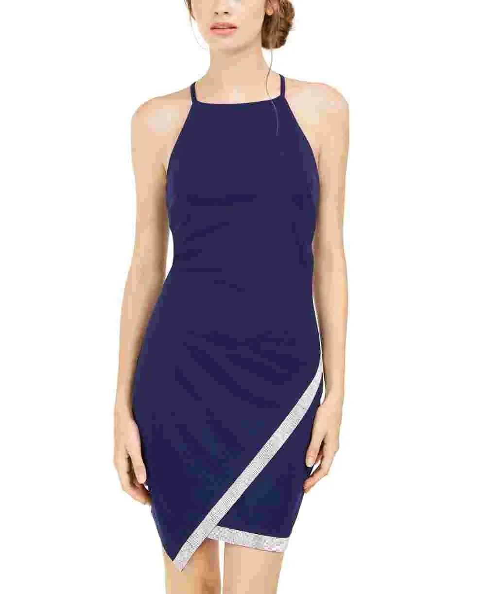 BCX Women's Sleeveless Halter Short Body Con Cocktail Dress Blue Size XX-Small sold by Ruumur