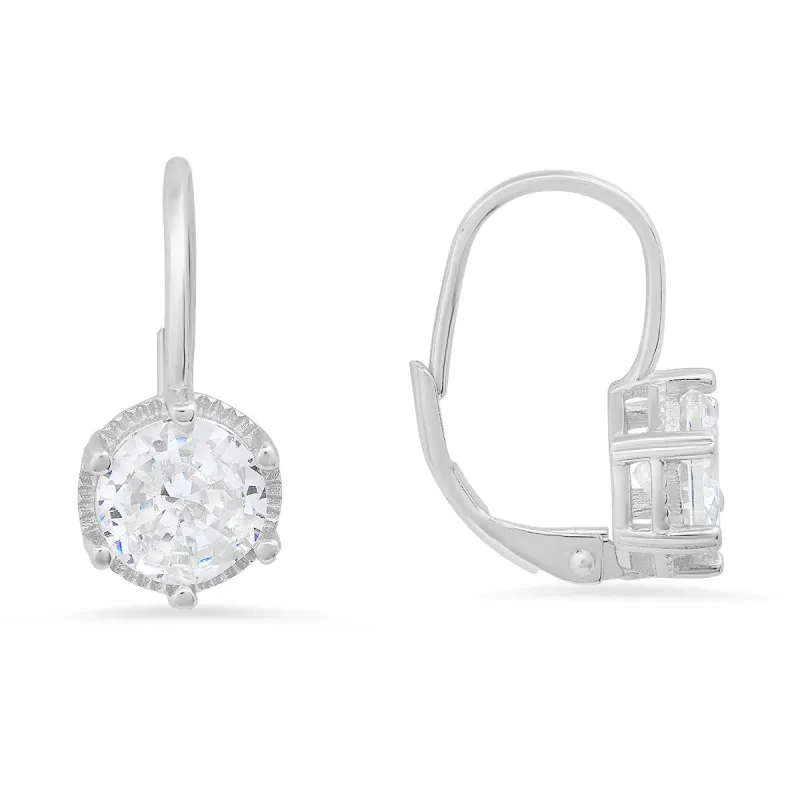 Sterling Silver Round-cut CZ Leverback Earrings sold by Ruumur