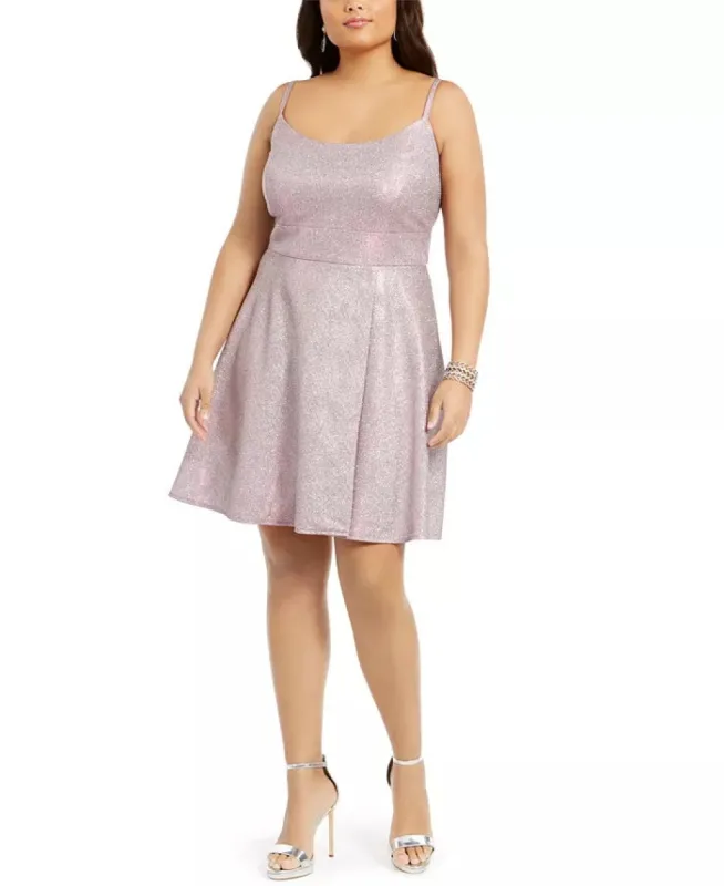 Morgan & Co. Women's Plus Metallic Sleeveless Fit & Flare Dress Pink Size 18W sold by Ruumur