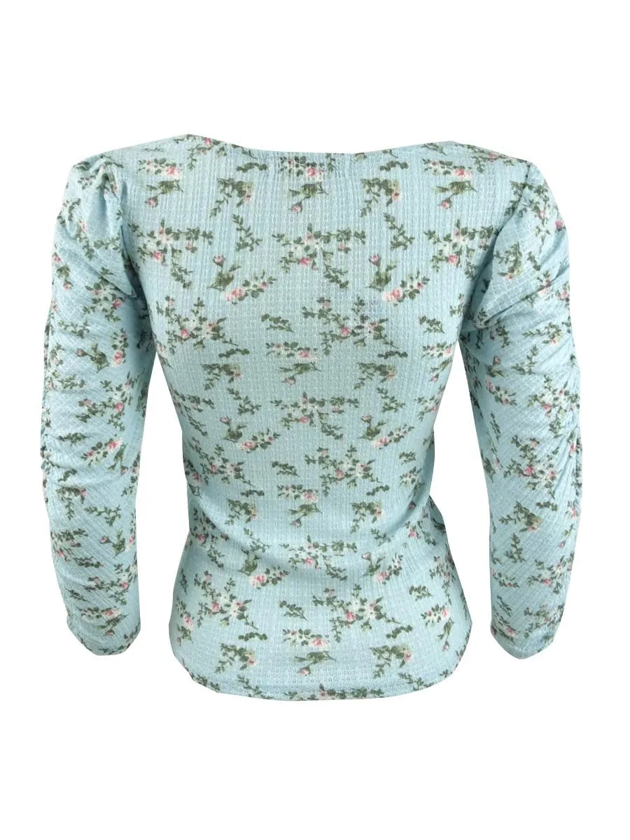 Crave Fame Juniors' Ruched Floral Top Blue Size Small sold by Ruumur product image thumbnail 3