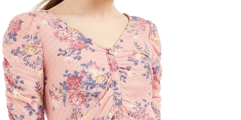 Crave Fame Juniors' Ruched Floral Top Blue Size Small sold by Ruumur product image thumbnail 4