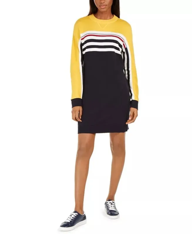 Tommy Hilfiger Women's Striped Colorblocked Sweater Dress Blue Size XX-Large sold by Ruumur