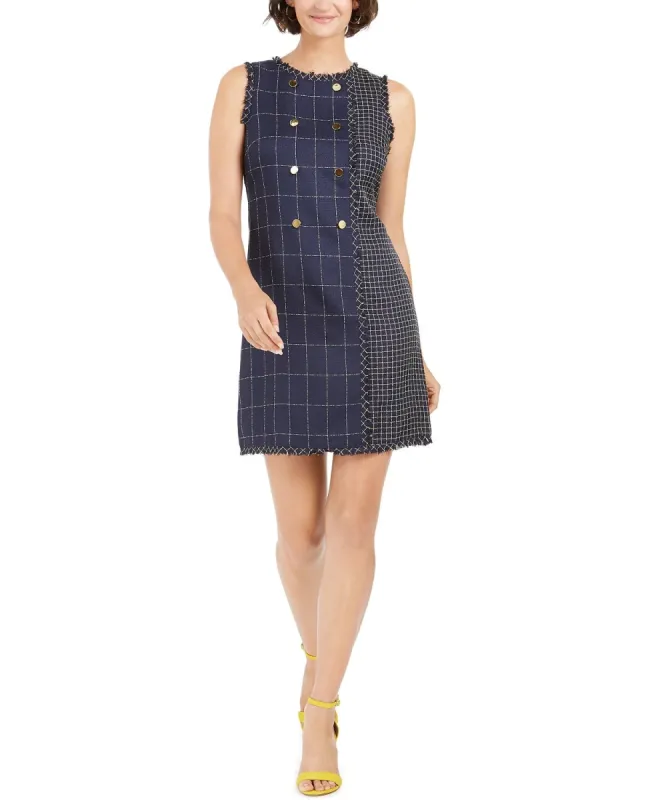 Julia Jordan Women's Double Breasted Tweed Shirtdress Blue Size 8 sold by Ruumur