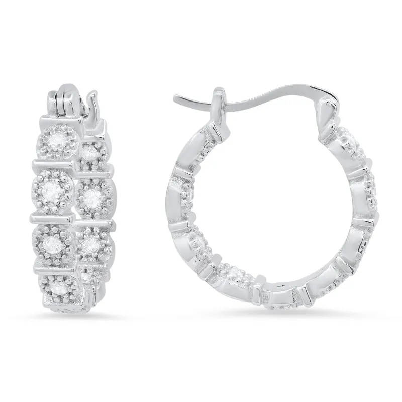 Sterling Silver Floral CZ 20mm Hoop Earrings made by Ruumur
