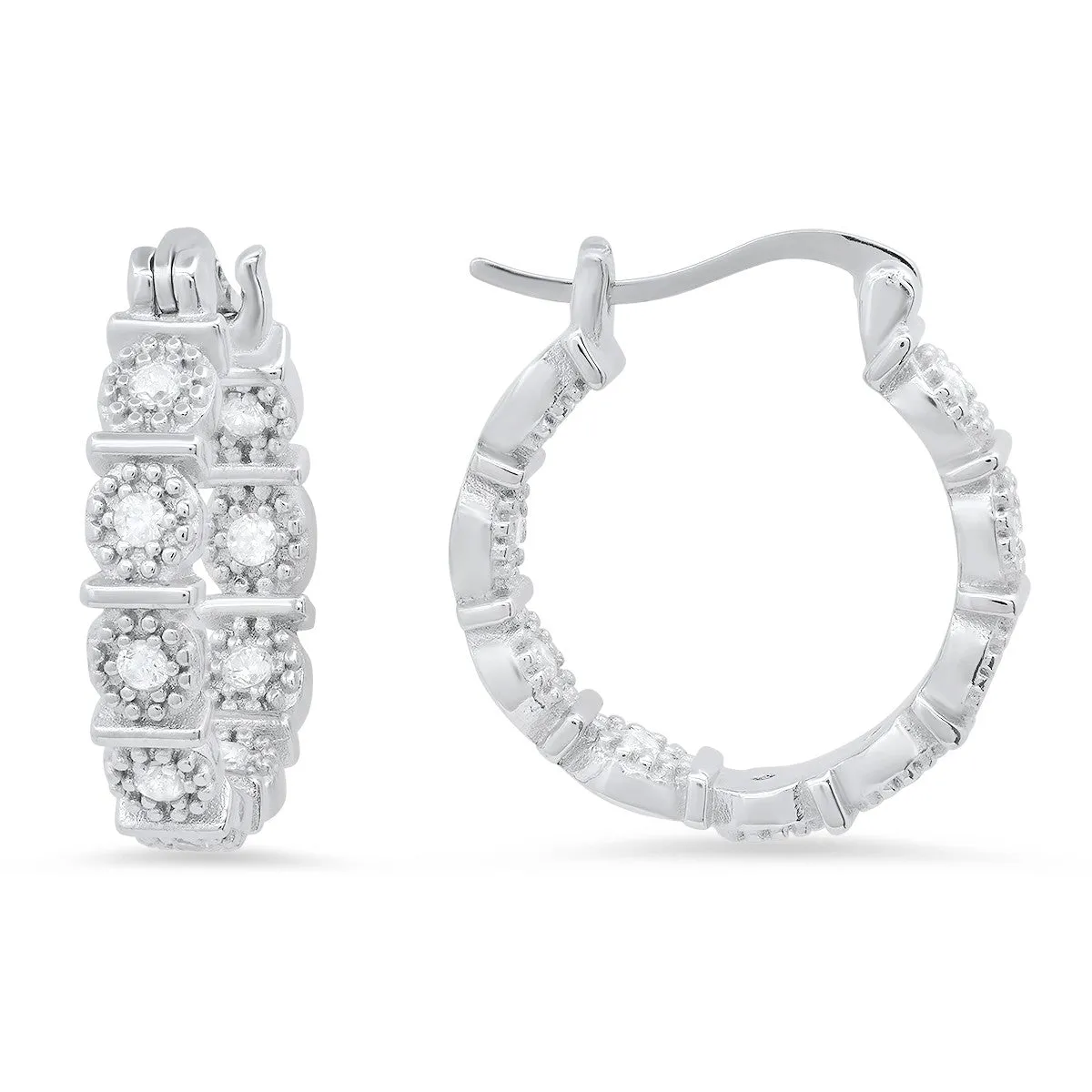 Sterling Silver Floral CZ 20mm Hoop Earrings sold by Ruumur