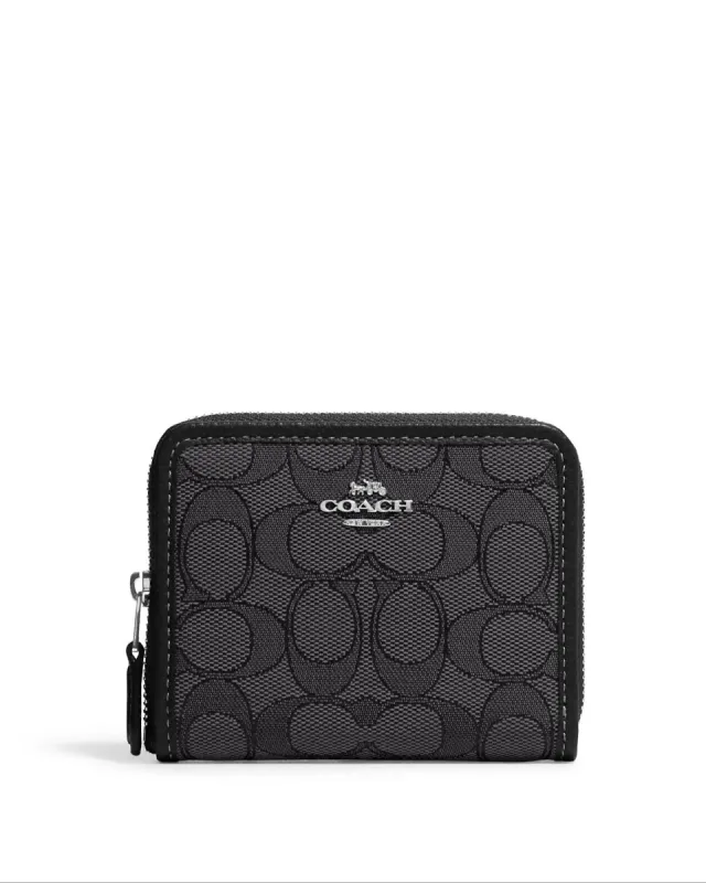 Coach Women's Black Smoke Black Multi Small Zip Around Wallet In Signature Jacquard sold by Ruumur