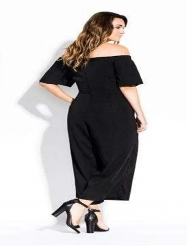City Chic Women's Plus Tied Waist Off the Shoulder Jumpsuit Black Size 24W sold by Ruumur