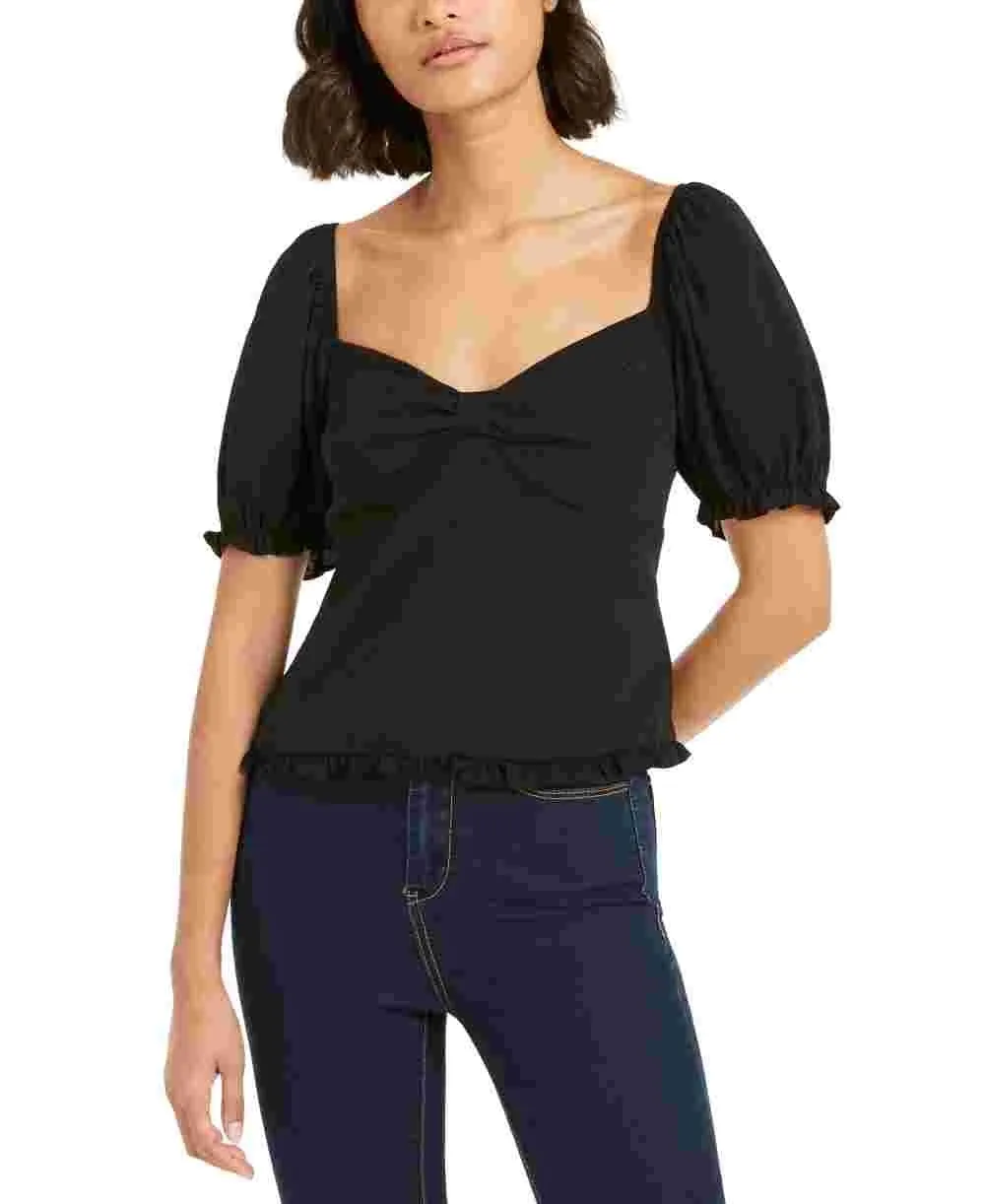 Ash & Violet Women's Knot Front Pouf Sleeve Top Black sold by Ruumur