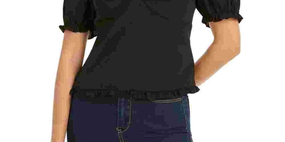 Ash & Violet Women's Knot Front Pouf Sleeve Top Black sold by Ruumur product image thumbnail 3