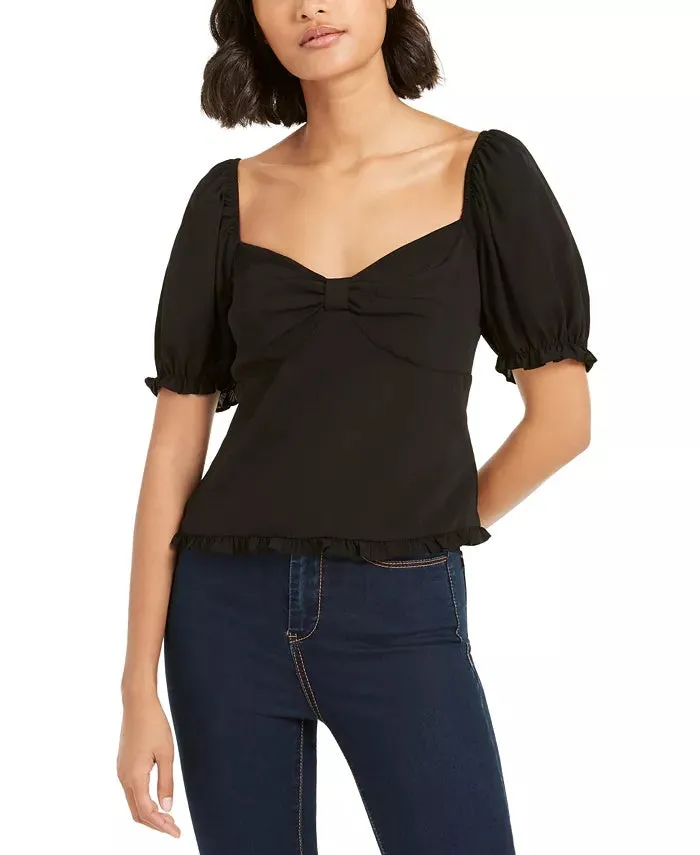 Ash & Violet Women's Knot Front Pouf Sleeve Top Black sold by Ruumur product image thumbnail 5