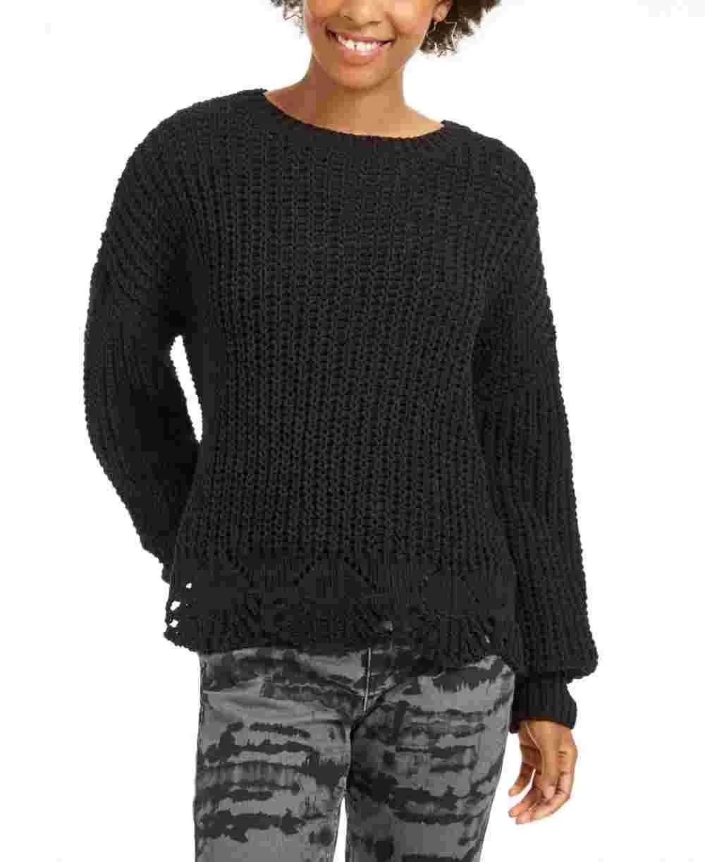 WYNTER Women's Pointelle Hem Chenille Sweater Black Size Extra Large sold by Ruumur
