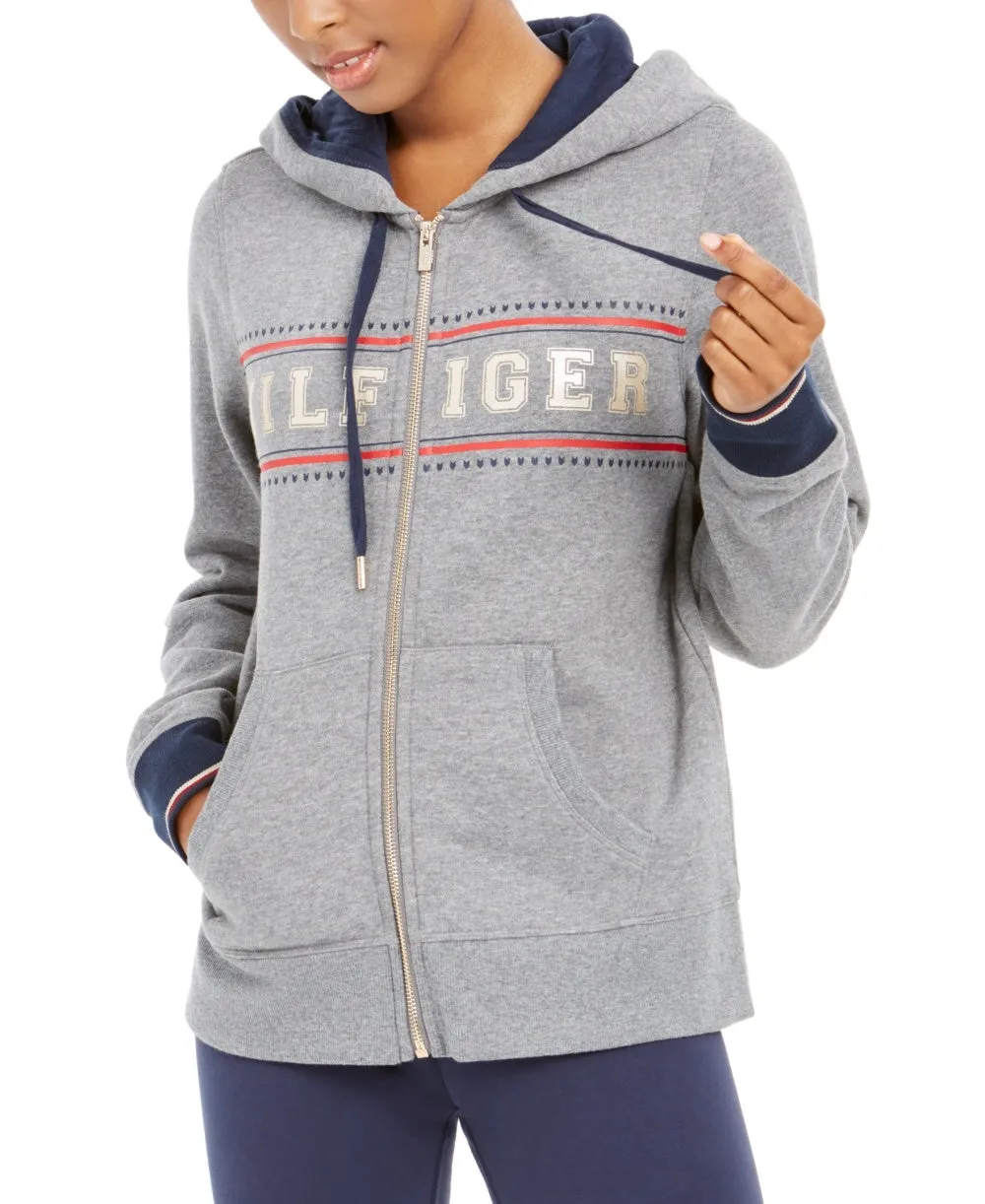 Tommy Hilfiger Women's Sport Zippered Logo Hoodie Gray Size X-Small sold by Ruumur