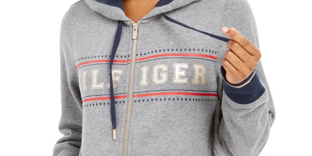 Tommy Hilfiger Women's Sport Zippered Logo Hoodie Gray Size X-Small sold by Ruumur product image thumbnail 2
