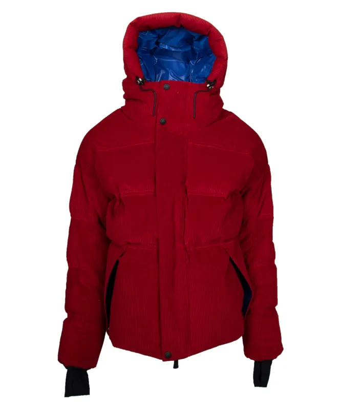 Moncler Stuller Hooded Corduroy Puffer Jacket Size 4 in Red sold by Ruumur