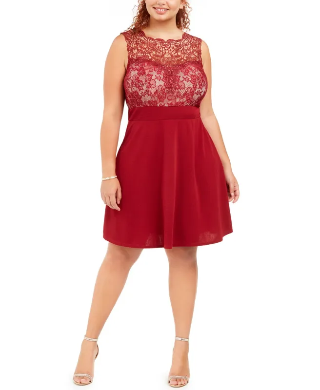 Love Women's Squared Trendy Plus Size Lace Fit & Flare Dress Red Size 2 Extra Large sold by Ruumur