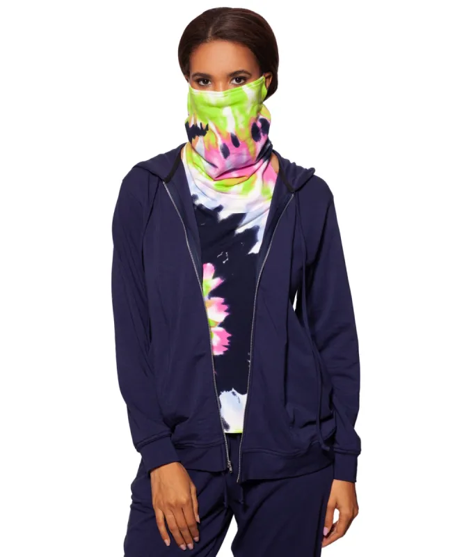 Betsy & Adam Women's Zip Up Hoodie & Removable Tie Dye Face Mask Blue Size Medium sold by Ruumur