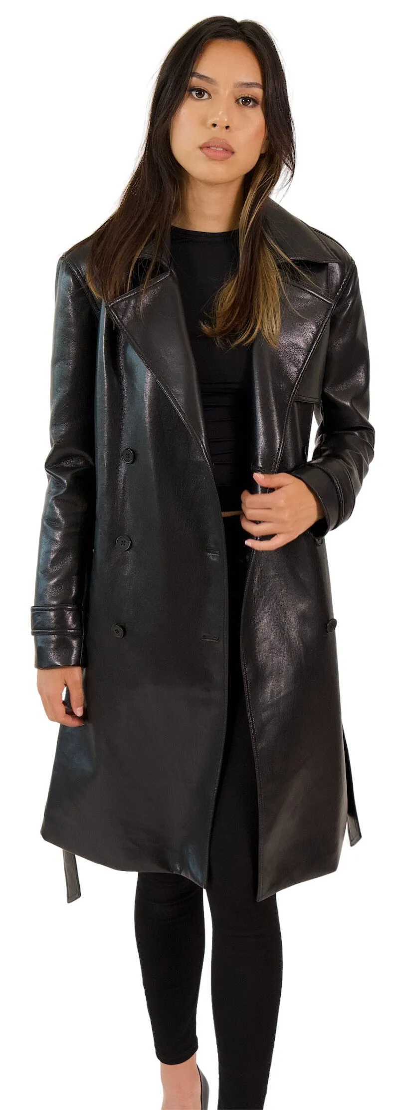 Sicily Amber Vegan Leather Trench sold by Ruumur product image thumbnail 4