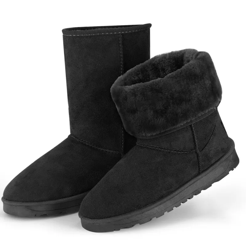 Women Ladies Snow Boots Waterproof Faux Suede Mid-Calf Boots Fur Warm Lining Shoes made by Ruumur