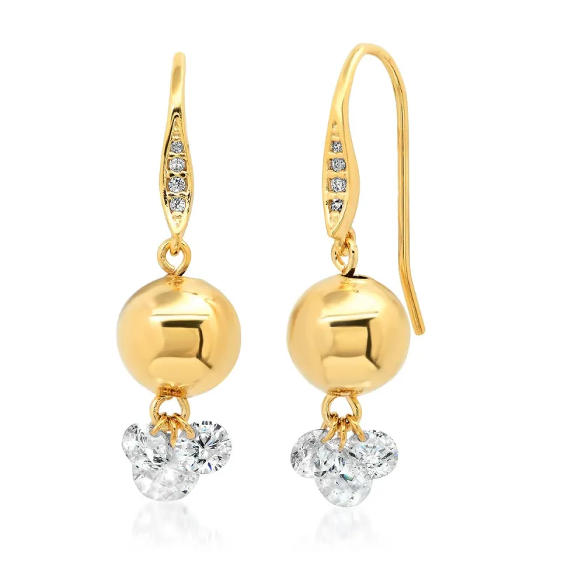 Gold Ball and Floating CZ Cluster Earring sold by Ruumur
