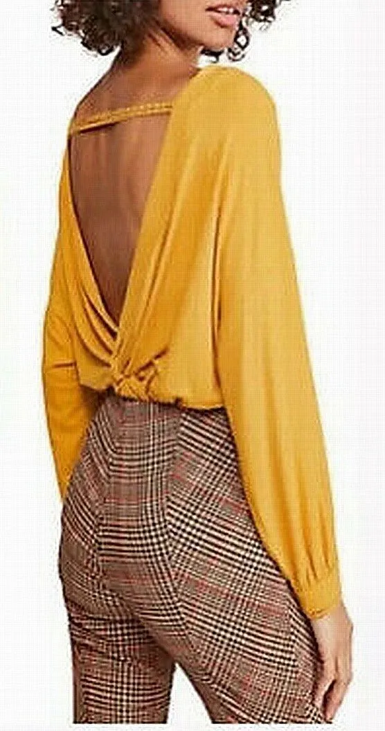 Free People Women's Long Sleeve V Neck Top Yellow Size Small sold by Ruumur product image thumbnail 2