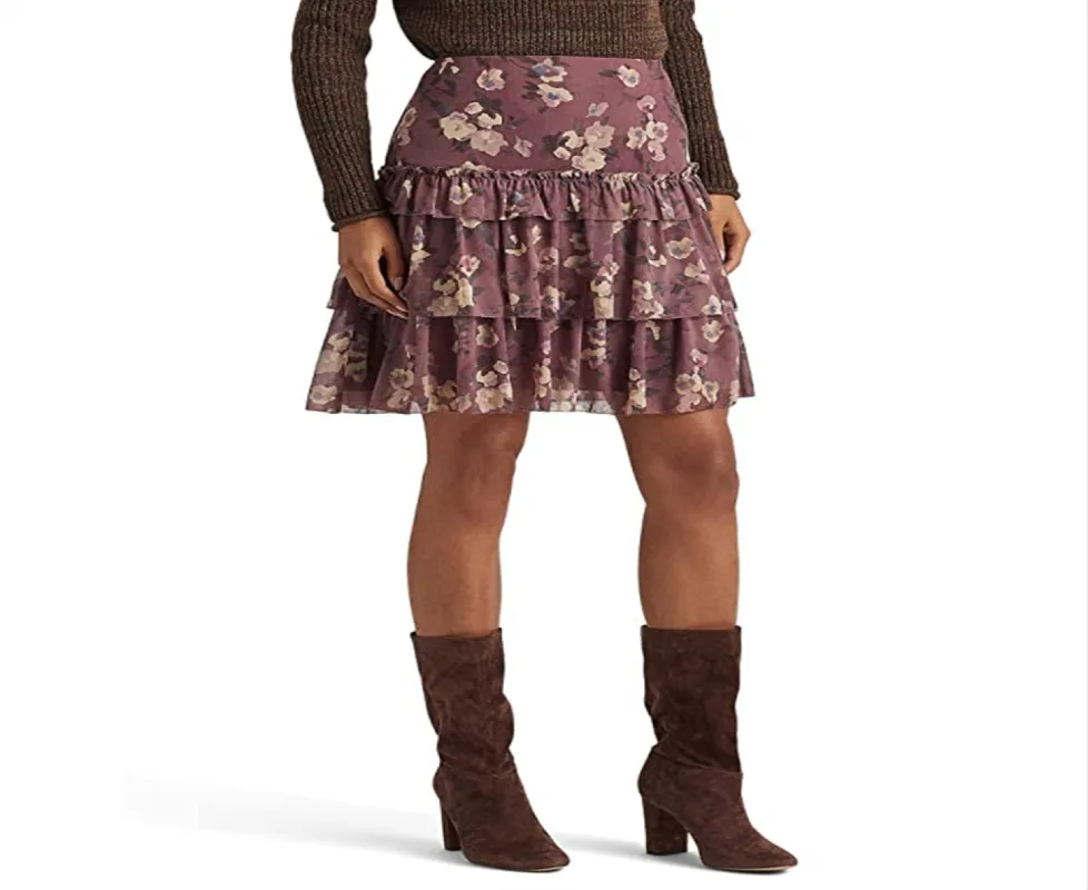 Ralph Lauren Women's Floral Crinkle Georgette Miniskirt Purple sold by Ruumur