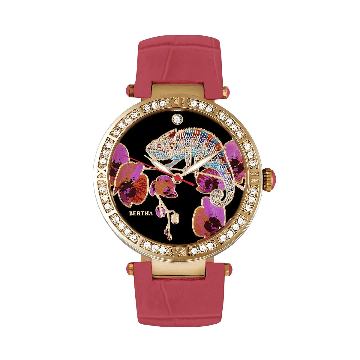 Bertha Camilla Mother-Of-Pearl Leather-Band Watch - Coral sold by Ruumur