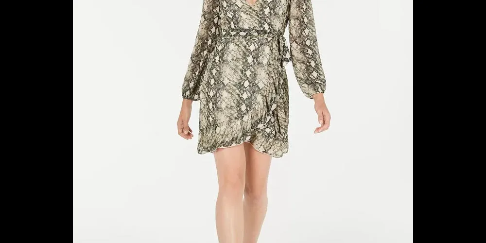 Leyden Women's Long-Sleeve Snake Printed Wrap Dress Black Size Small sold by Ruumur product image thumbnail 2