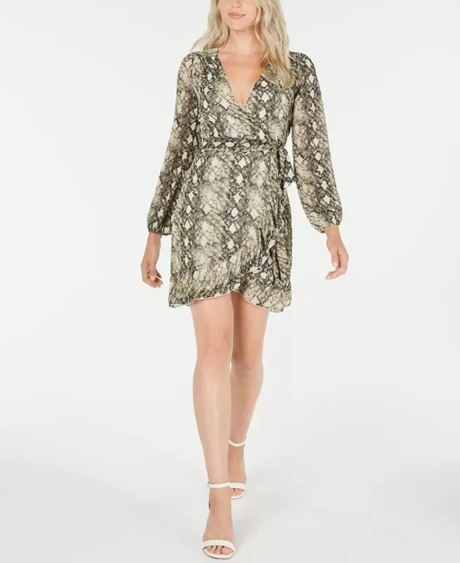 Leyden Women's Long-Sleeve Snake Printed Wrap Dress Black Size Small sold by Ruumur