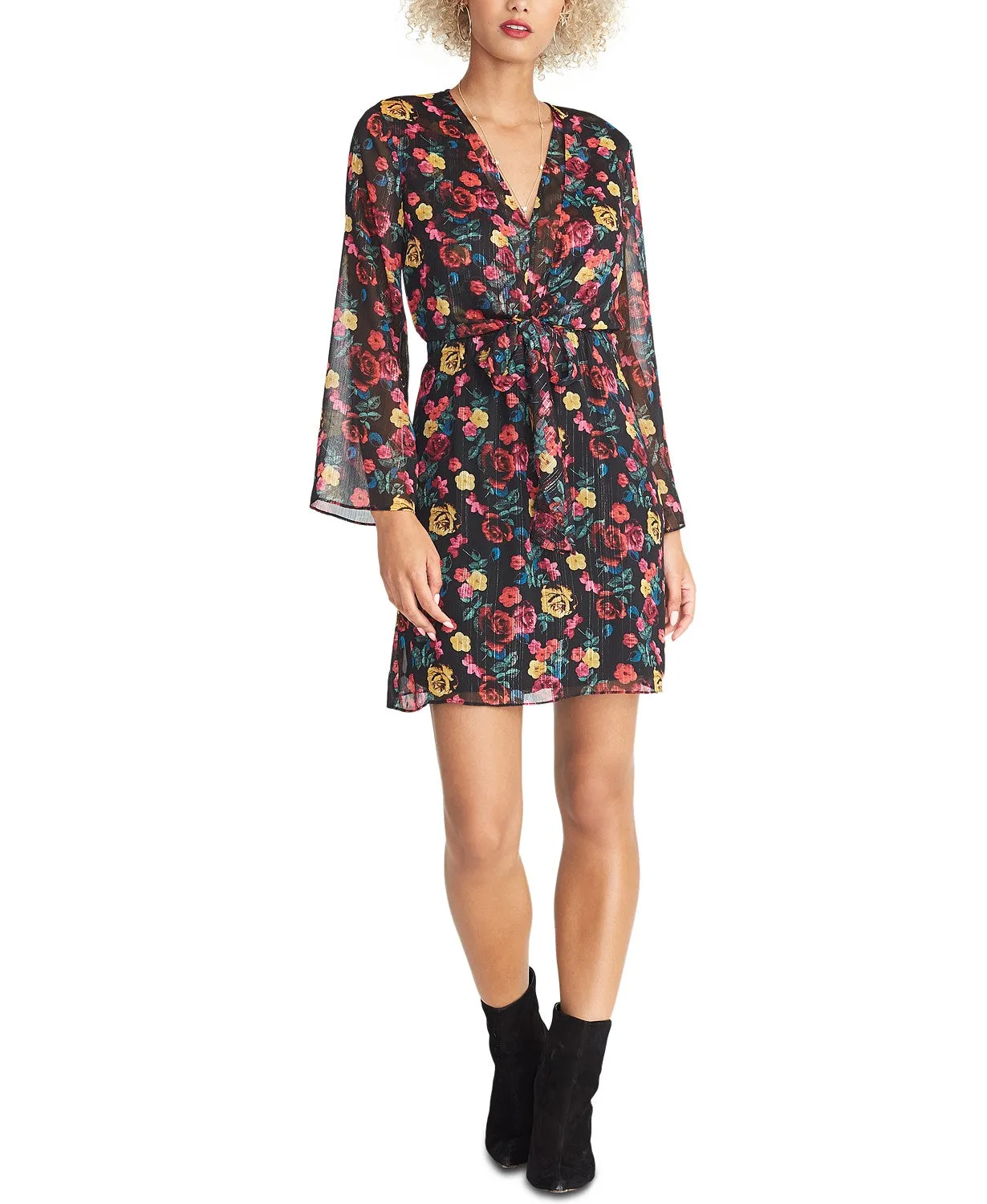 Rachel Rachel Roy Women's Tie-Waist Floral Print Dress Black Size Medium sold by Ruumur