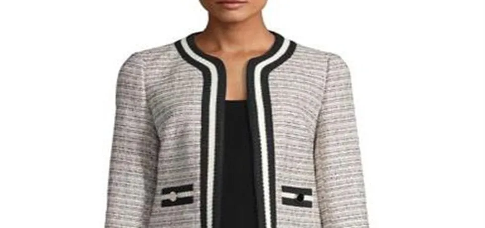 Anne Klein Women's Cherry Blossom Combo Tweed Knit Jacket Black-White Size 12 sold by Ruumur product image thumbnail 3