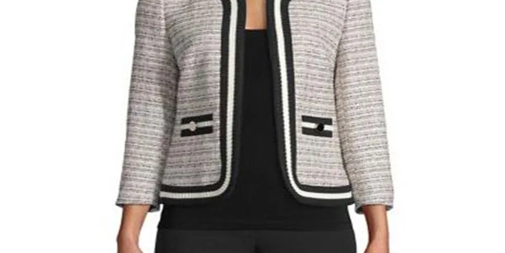 Anne Klein Women's Cherry Blossom Combo Tweed Knit Jacket Black-White Size 12 sold by Ruumur product image thumbnail 2