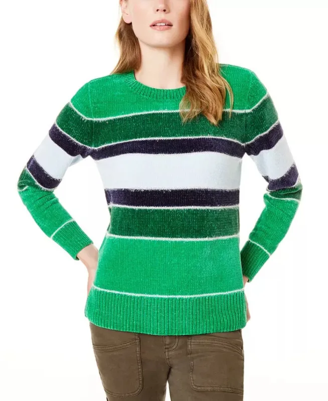 Maison Jules Women's Striped Metallic Chenille Sweater Bright Green Size Small sold by Ruumur