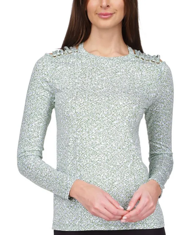 Michael Kors Women's Lace Up Shoulder Top White Size Large sold by Ruumur