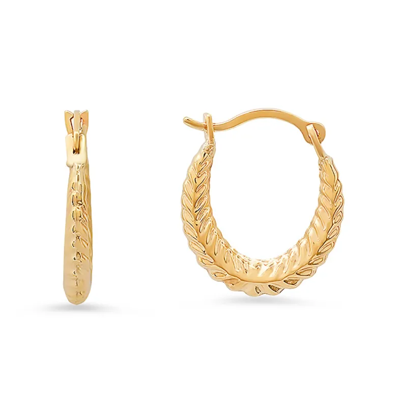 10k Yellow Gold Floral U Shaped 15mm Huggy Hoop Earrings sold by Ruumur