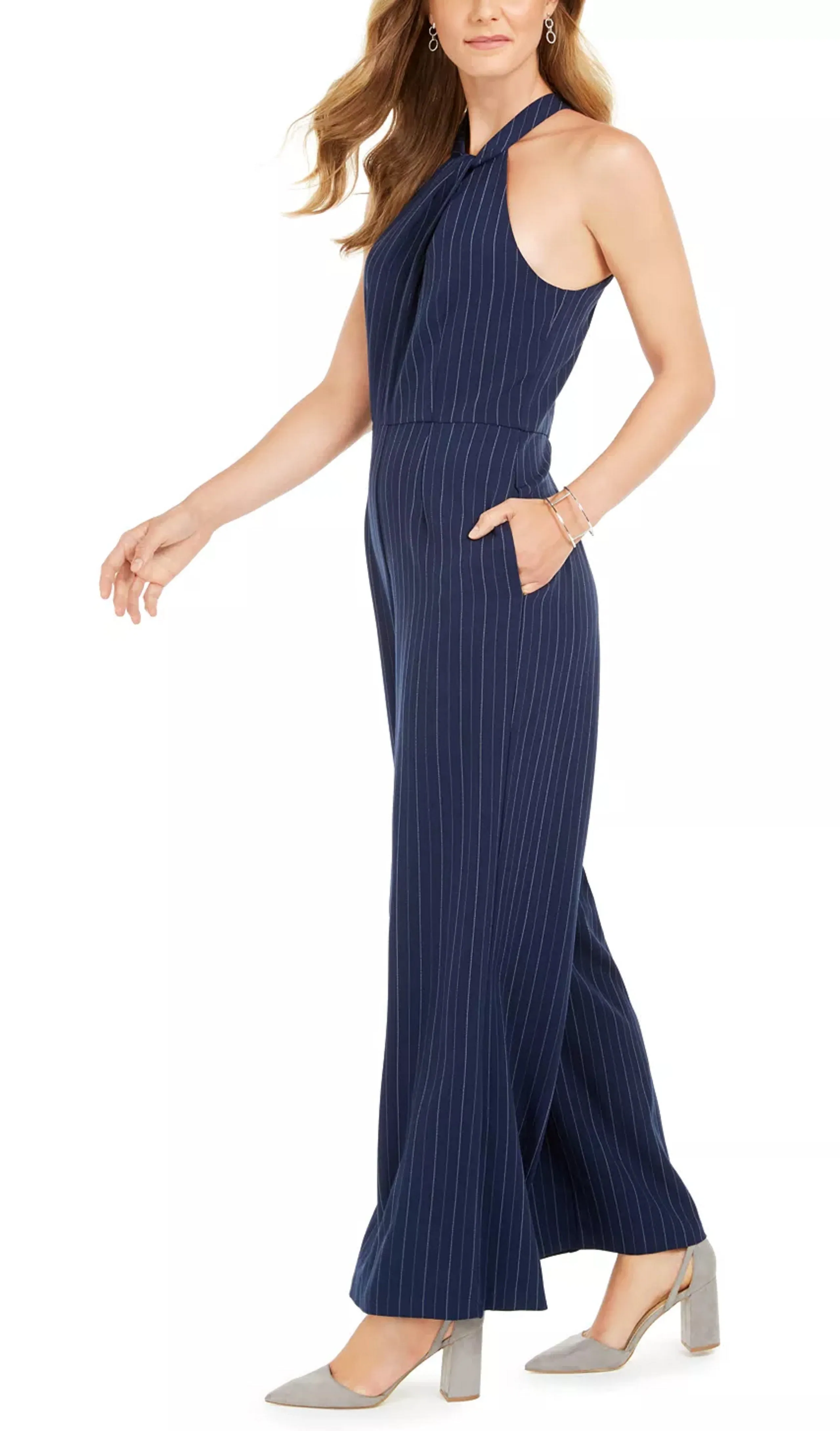 Julia Jordan Women's Pinstriped Jumpsuit Blue Size 12 sold by Ruumur product image thumbnail 3