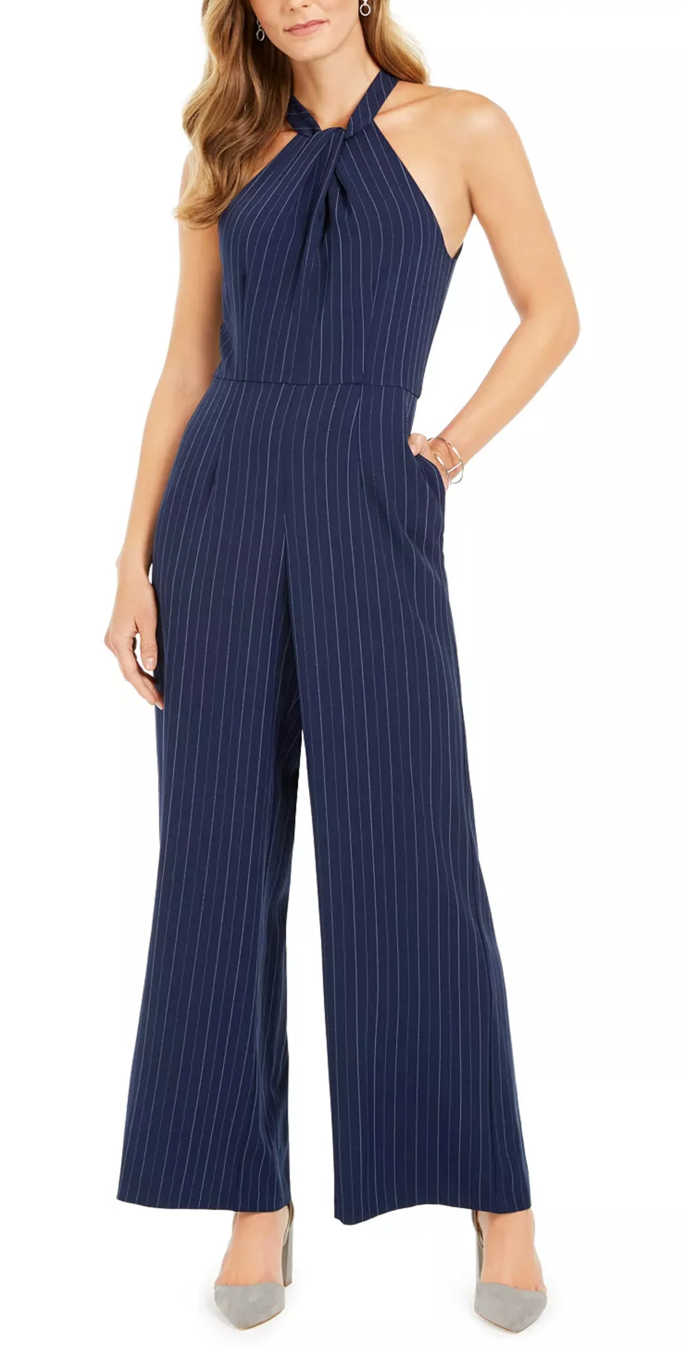 Julia Jordan Women's Pinstriped Jumpsuit Blue Size 12 sold by Ruumur