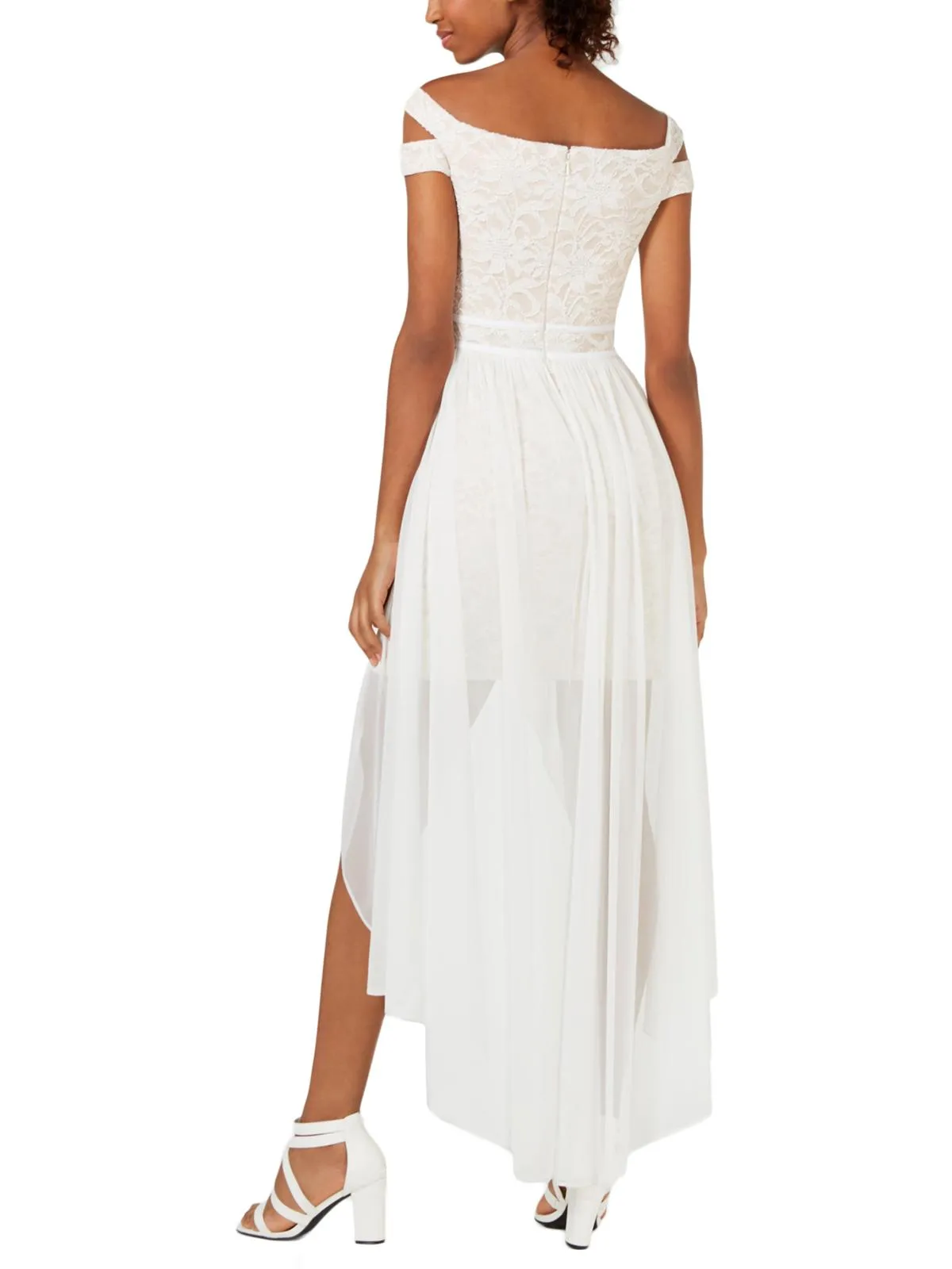 Morgan & Co. Women's Off the Shoulder Lace & Chiffon Overlay Gown Ivory Size 5 sold by Ruumur product image thumbnail 2