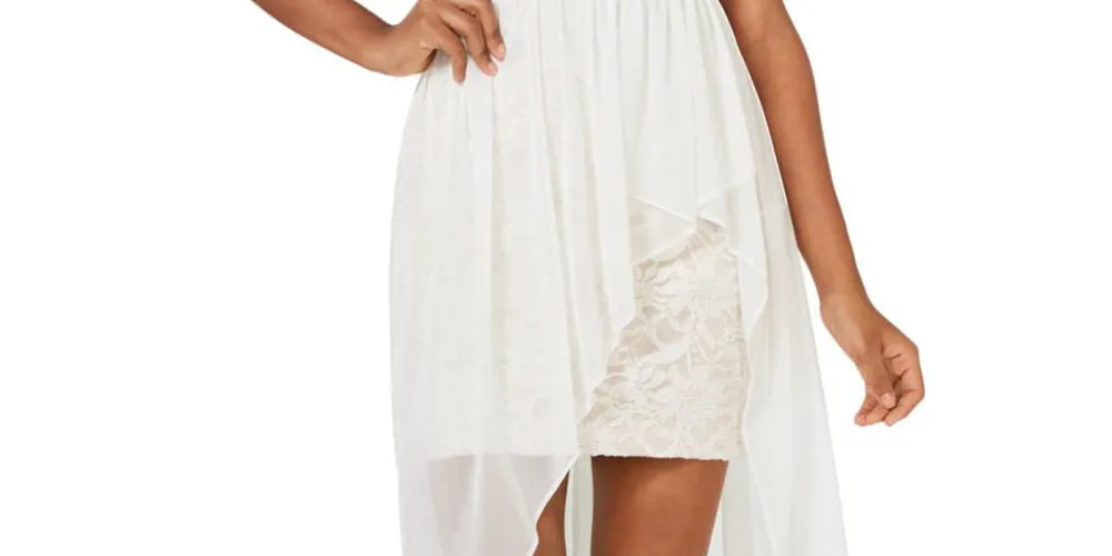 Morgan & Co. Women's Off the Shoulder Lace & Chiffon Overlay Gown Ivory Size 5 sold by Ruumur product image thumbnail 3