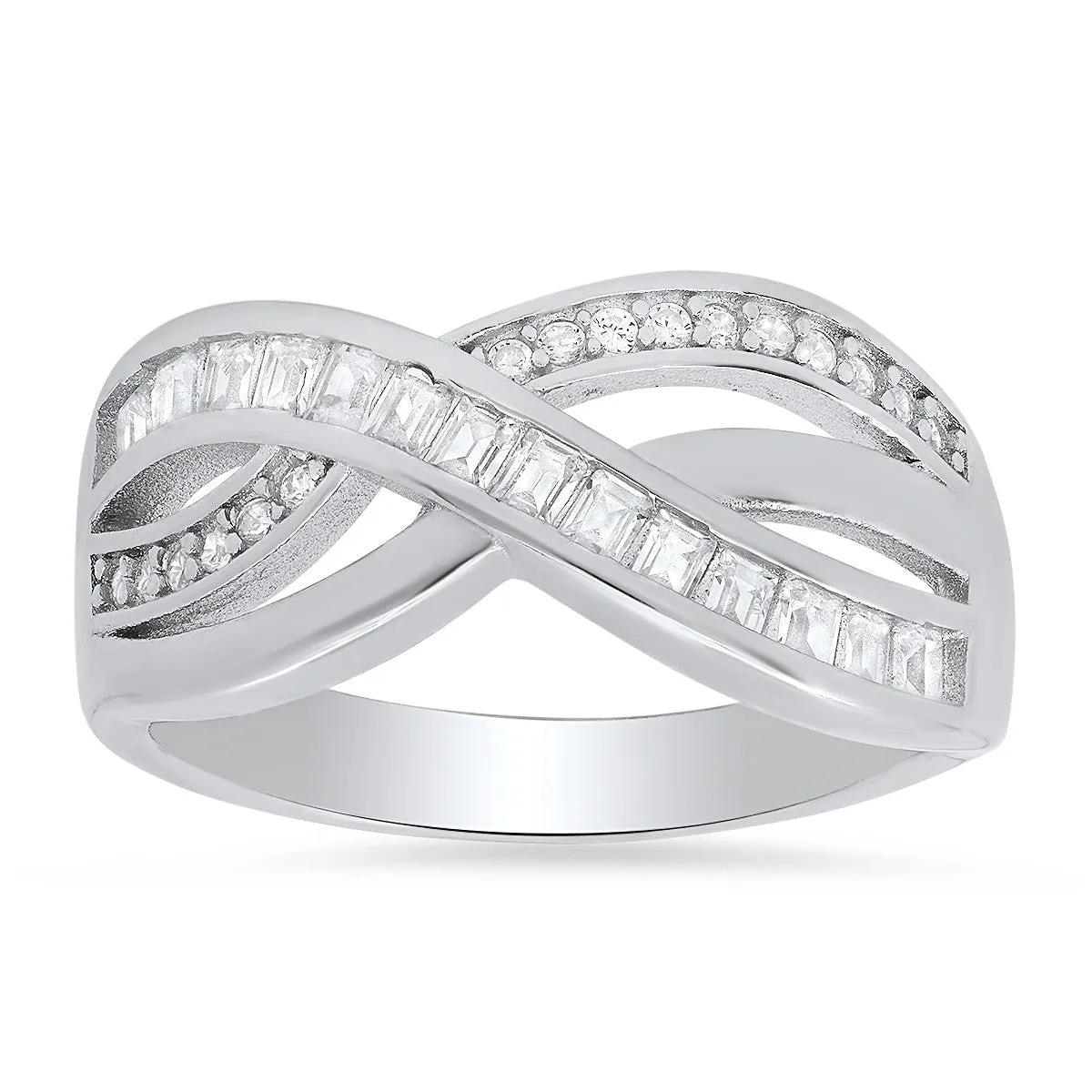 Sterling Silver Crossover CZ Ring sold by Ruumur