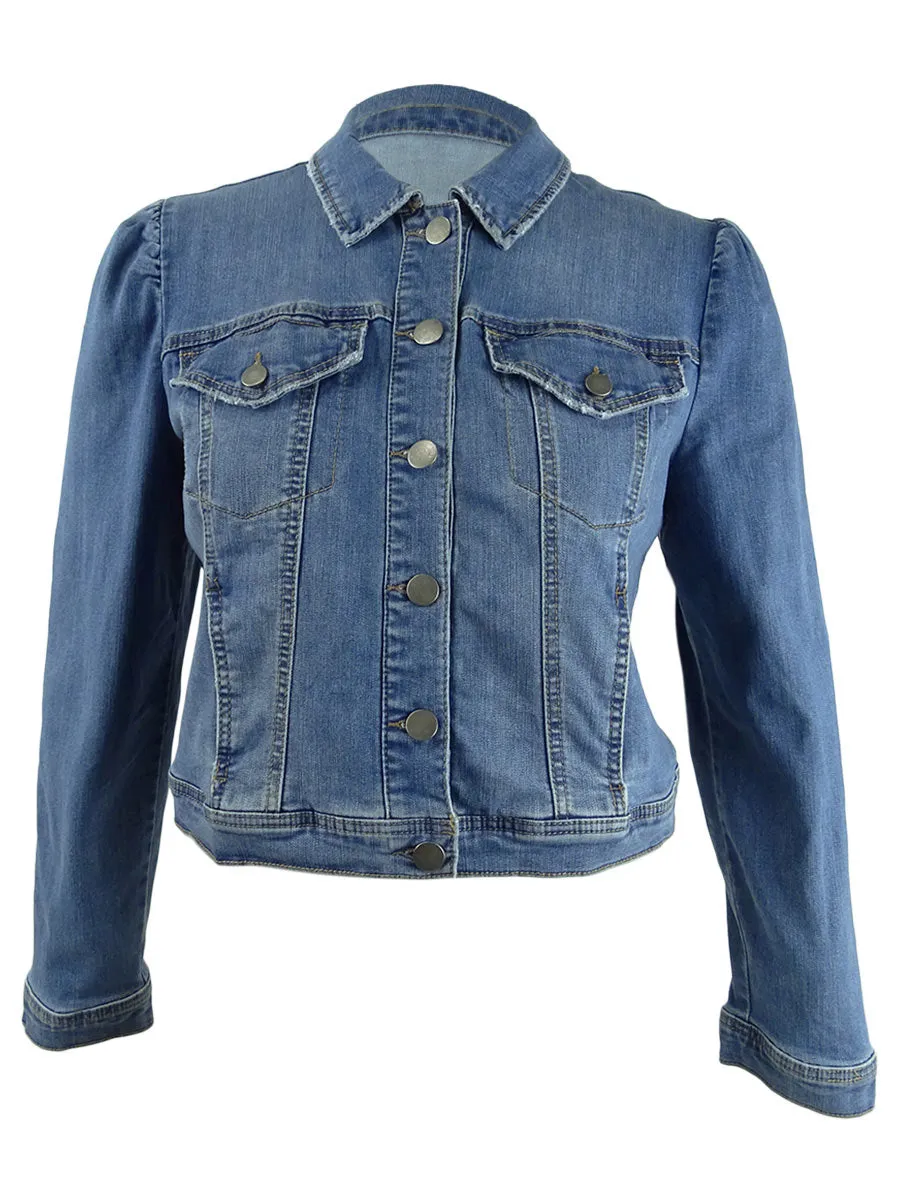 Maison Jules Women's Puff Sleeve Denim Jacket Blue Size X-Large sold by Ruumur