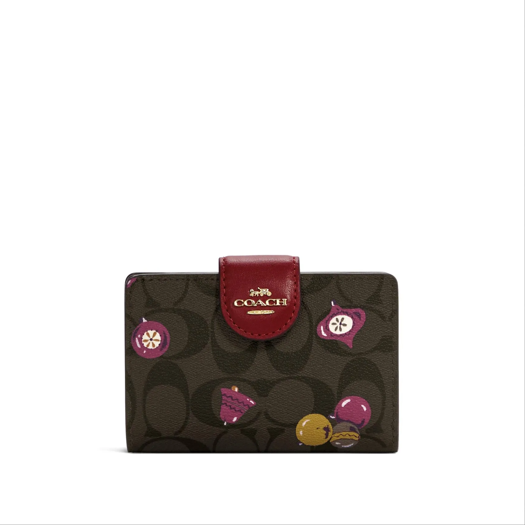 Coach Women's Brown Black Multi Medium Corner Zip Wallet In Signature Canvas With Ornament Print sold by Ruumur
