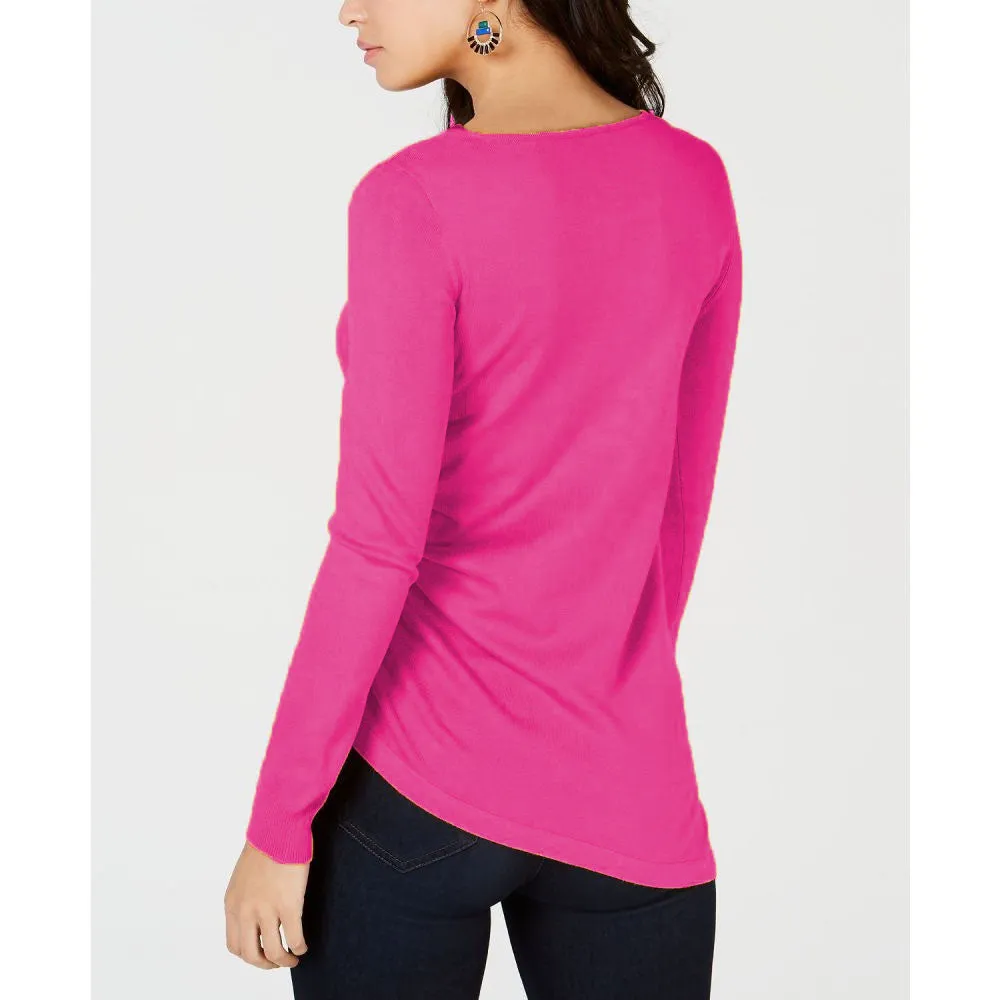 Thalia Sodi Women's Ruched Keyhole Sweater Raspberry Pink sold by Ruumur product image thumbnail 2
