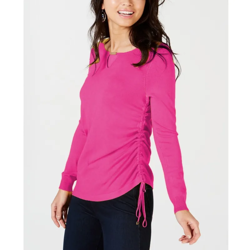 Thalia Sodi Women's Ruched Keyhole Sweater Raspberry Pink made by Ruumur