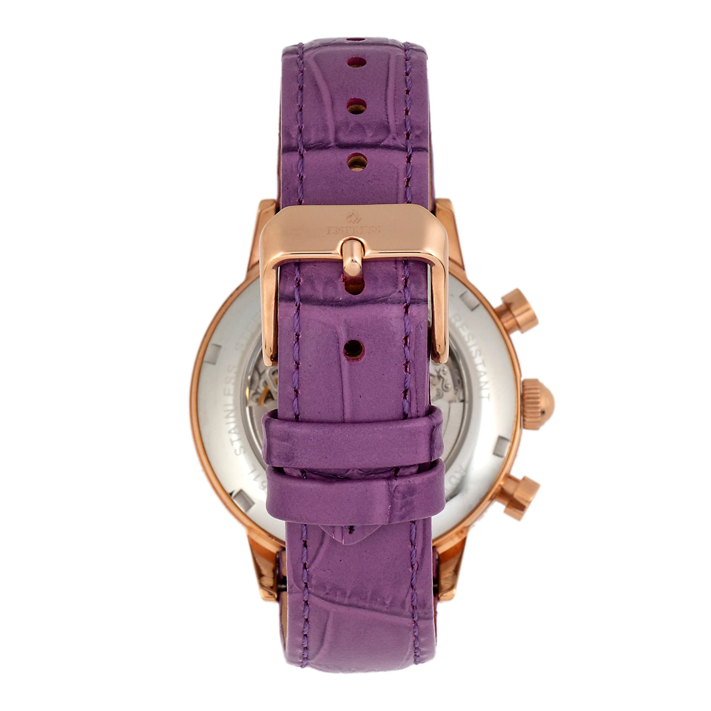 Empress Beatrice Automatic Skeleton Dial Leather-Band Watch w/Day/Date - Rose Gold/Purple sold by Ruumur product image thumbnail 2