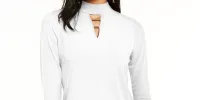 Thalia Sodi Women's Hardware Trim Mock Neck Top White Size Large sold by Ruumur