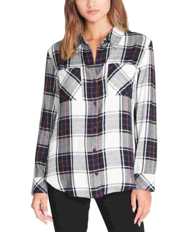 Sanctuary Women's New Generation Plaid Boyfriend Blouse White Multi Size X-Small made by Sanctuary