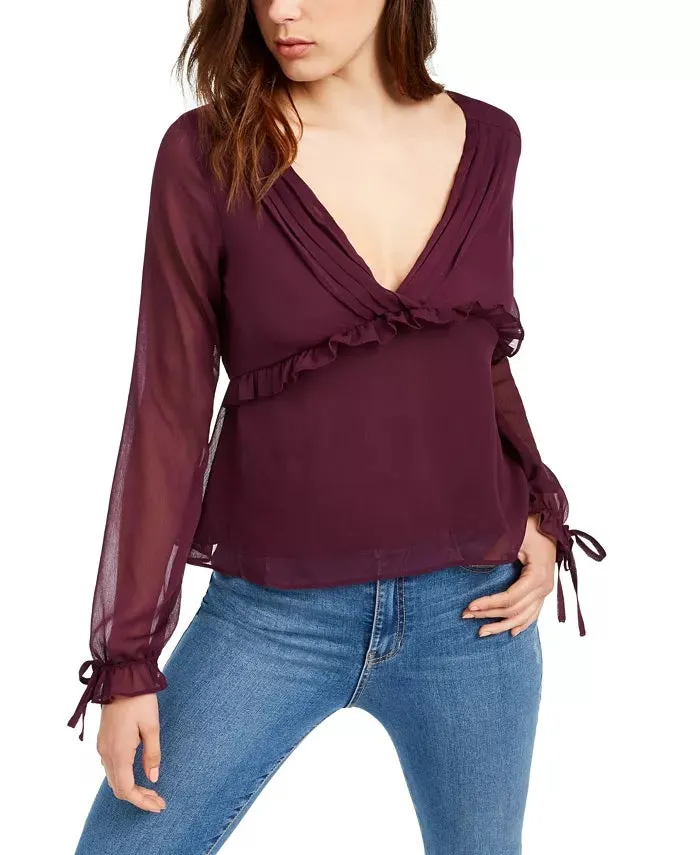 Q & A Women's Pleated Ruffle Blouse Purple Size X-Small sold by Ruumur