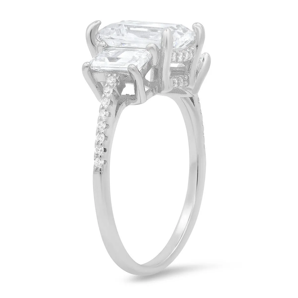 Sterling Silver 3-Stone Emerald-cut CZ Ring sold by Ruumur product image thumbnail 2